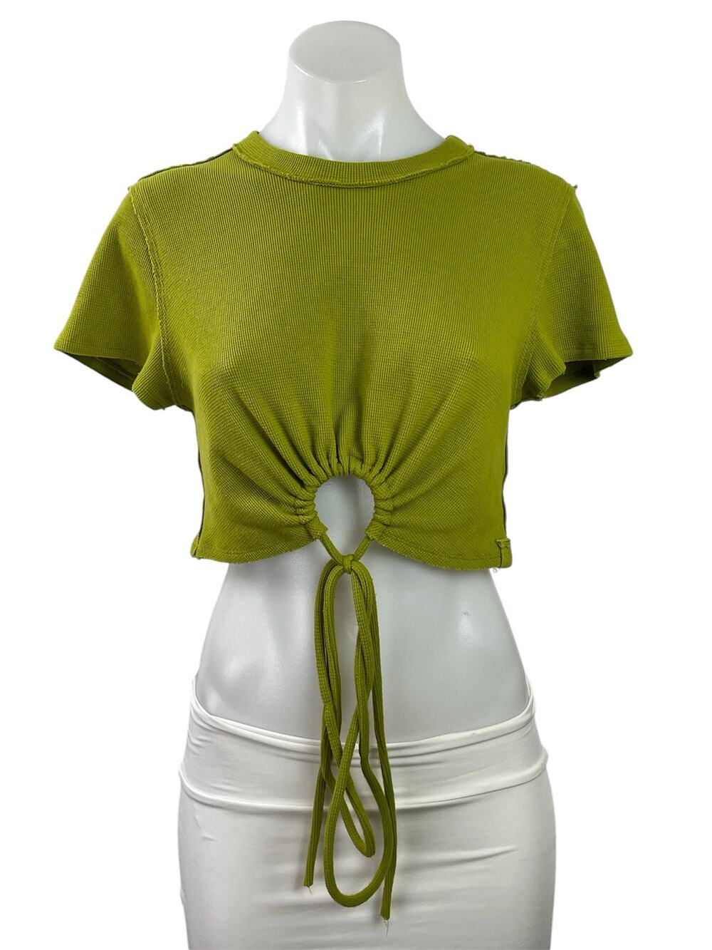 Free People Olive Green Tie-Front Crop Top